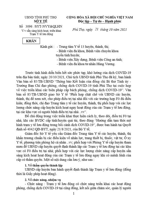 Công Văn Của Sở Y Tế Về Việc Sẵn Sàng Kích Hoạt Triển Khai Trạm Y Tế
