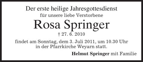 Traueranzeigen Von Rosa Springer Trauer Merkur De