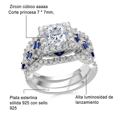 Juego De Anillos De Boda De Lujo Newshe 3 Piezas Corte Principal AAAAA