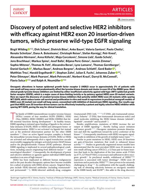 Discovery Of Potent And Selective Her Inhibitors With Efficacy Against