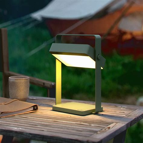 Lampa stołowa solarna LED Saulio oliwkowa zieleń IP44 aluminium USB