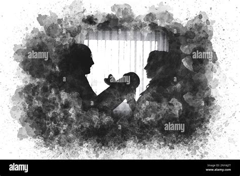 Watercolor Silhouettes Of Happy Parents Father And Mother Holding