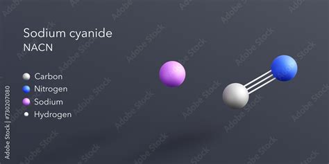 Sodium Cyanide Molecule 3d Rendering Flat Molecular Structure With Chemical Formula And Atoms