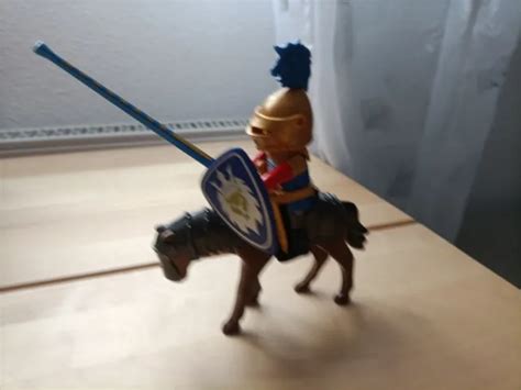 PLAYMOBIL CHEVALIER DU Lion Bleu Tenue de Combat avec Cheval Château