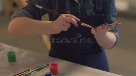 Kids Art Therapy Child Painting Hand Palm Blue Stock Video - Video of ...