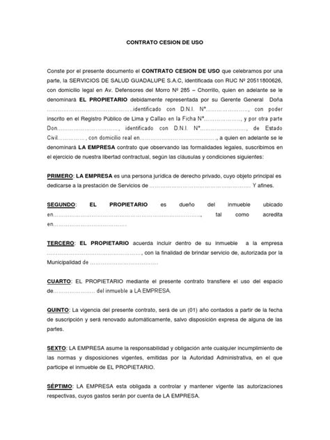 Contrato Cesion De Uso Pdf Propiedad Gobierno