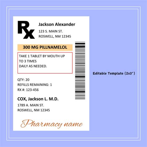 Prescription Label Template Editable Rx Bottle Label Fun Pill Bottle