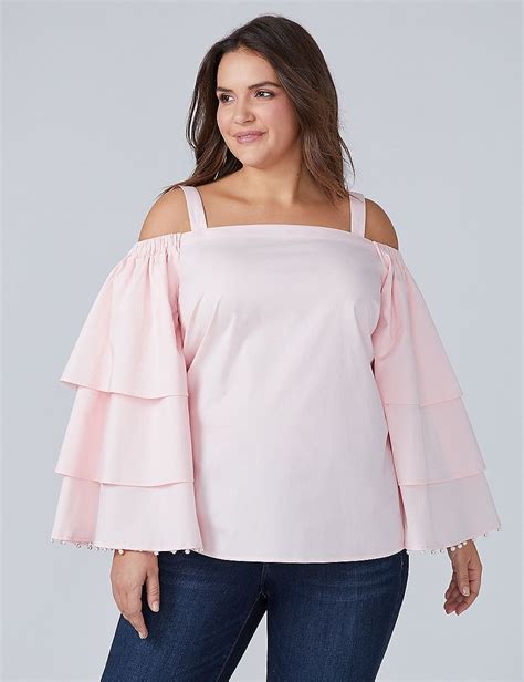 Tiered Ruffle Sleeve Cold Shoulder Top Lane Bryant Plus Size Women