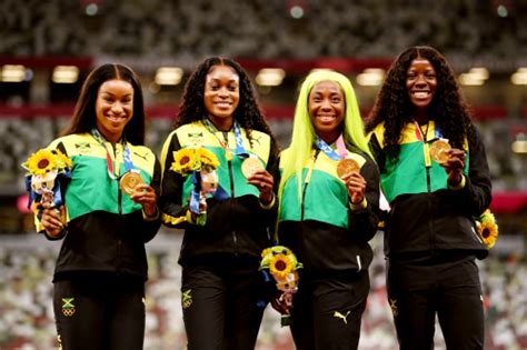 Gold Medal Winners Briana Williams Elaine Thompson Herah Shelly Ann