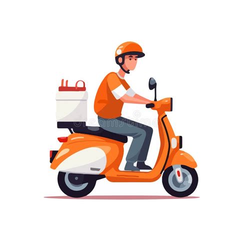 Delivery Man Riding A Red Scooter Illustration Template Food Delivery