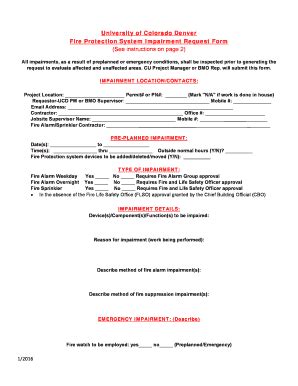 Fillable Online Ucdenver Fire Protection System Impairment Request Form