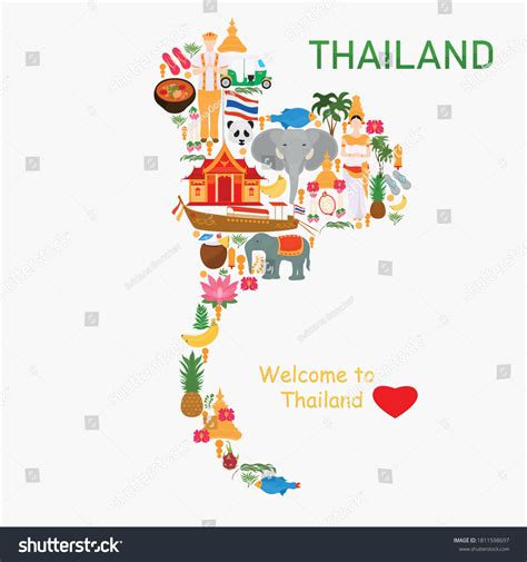 Thailand Map National Symbols Travel Thailand Stock Vector (Royalty