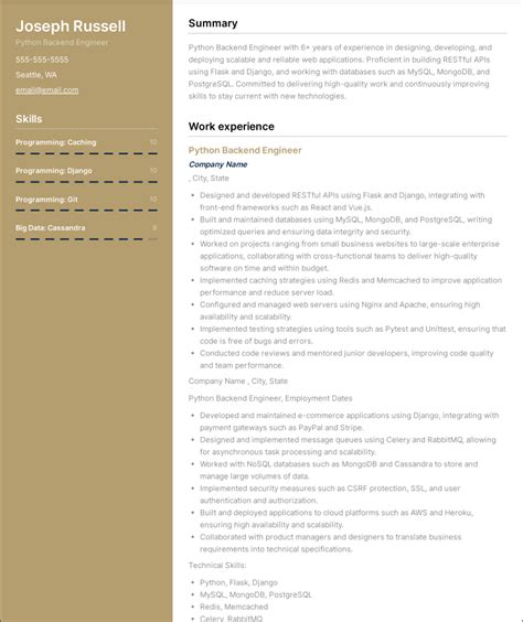 4 Python Resume Examples And Tips For Backend Django Pyspark And Senior Entry Level Python Devs