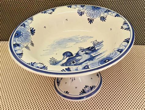 Ancienne Coupe Fruit Fa Ence De Delft Motif Canard Eau Fleur Bleu Eur