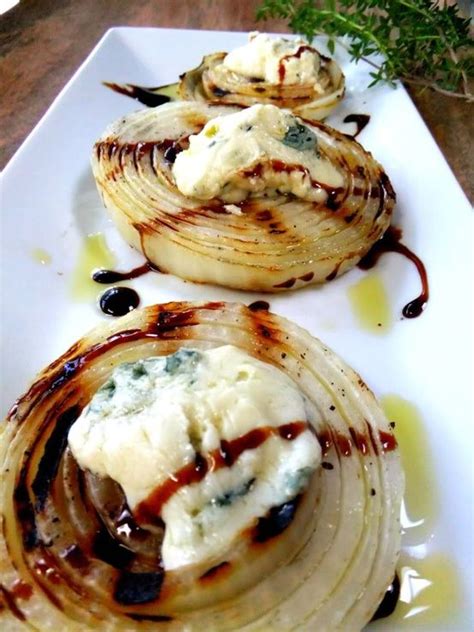 Grilled Sweet Onions With Dollops Of Warm Gorgonzola And Balsamic Glaze