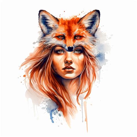 Premium Vector Half Girl Half Fox Watercolor Paint