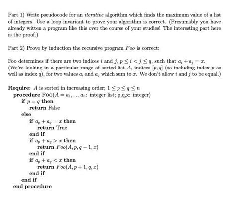 Solved Part 1 Write Pseudocode For An Iterative Algorithm