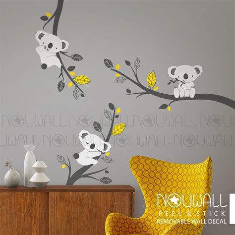 Removable Grey Koala Bear Wall Decal On Branches Animal Tree Kids Baby