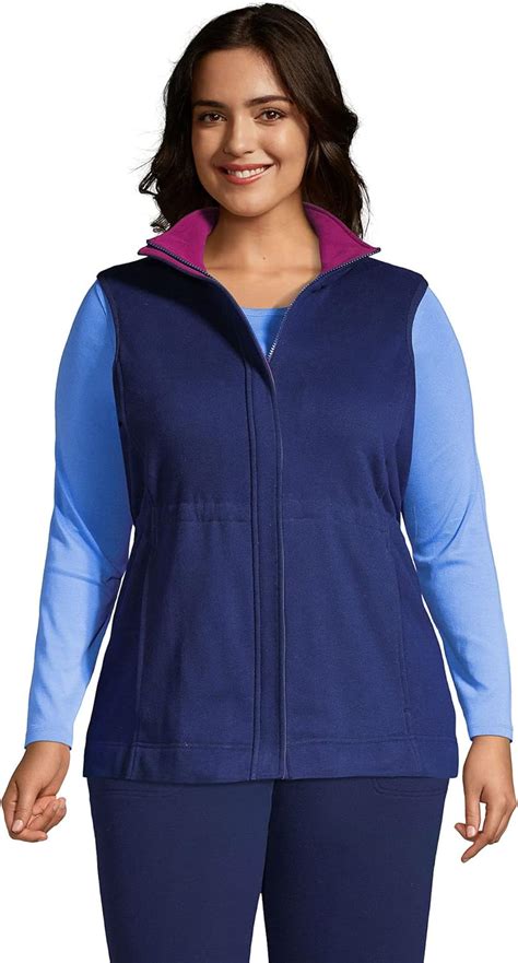 Lands End Womens Serious Sweats Vest Deep Sea Navy Plus 2x