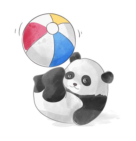 Premium Vector | Little panda playing with colorful ball illustration