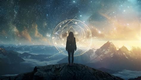 Zodiac wheel and photo of woman in mountains under starry sky Banner design | Premium AI ...