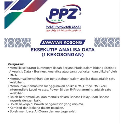 Iklan Jawatan Kosong Pusat Pungutan Zakat PPZ MAIWP Portal Kerja