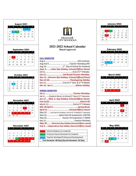 Hoover City School Calendar - US School Calendar