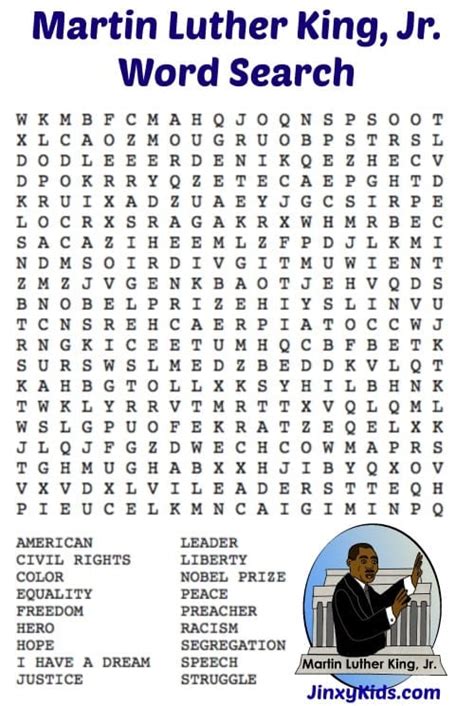 Free Printable Martin Luther King Jr Word Search Puzzle Jinxy Kids