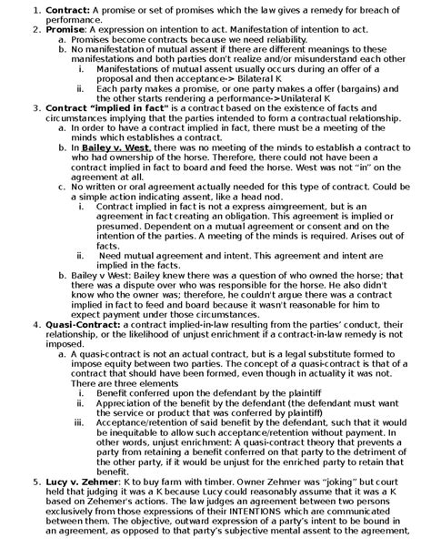 Contracts Outline Part 1 And Conditions Intro To Offer Acceptance