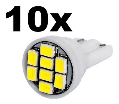 10 Lampadas Pingo 8 Leds Smd T10 W5w Estilo Xenon Branca MercadoLivre