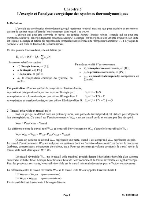 Chap3 Exergie et analyse exergétique des systèmes thermodynamiques