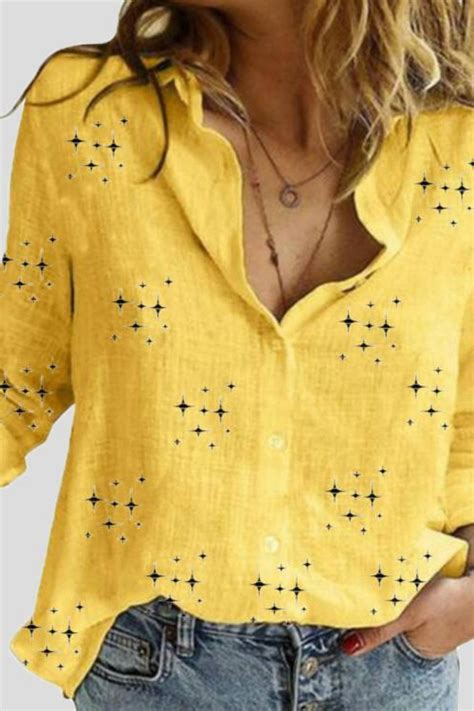 Women S Blouses Star Print Button Long Sleeve Blouses Blouses For