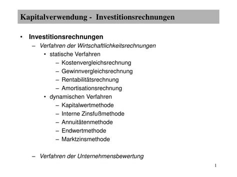 Ppt Kapitalverwendung Investitionsrechnungen Powerpoint