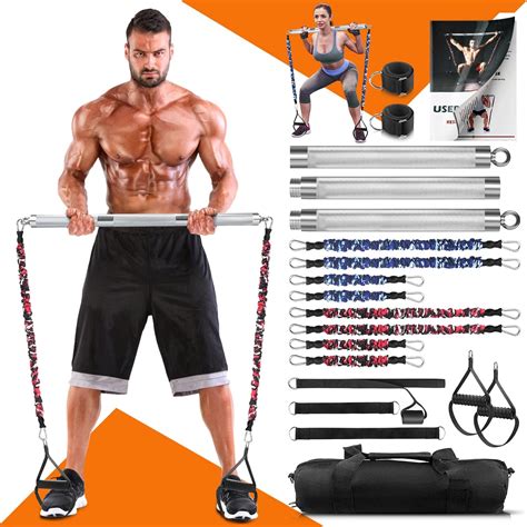 Dasking Portable Home Gym Resistance Band Bar Set With 8 Anti Break Stackable Resistance Bands