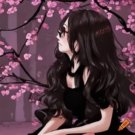 Detailed Anime Girl Under Cherry Blossom Tree