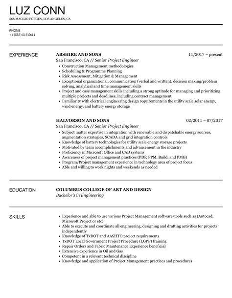 Senior Project Engineer Resume Samples Velvet Jobs