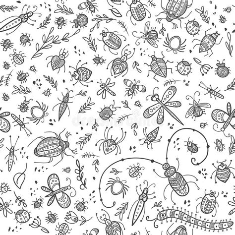 Vector Seamless Pattern With Insects Stock Vector Illustration Of