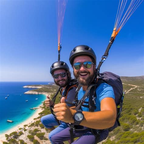 Premium AI Image First Flight With A Tandem Paragliding Instructor