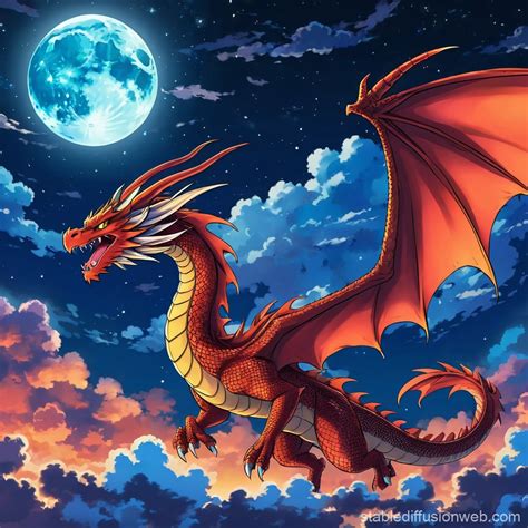 Flying Dragon Night Sky Scene Stable Diffusion Online