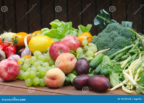 Group Of Vegetables And Fruits On Table Stock Photo Image Of Detox