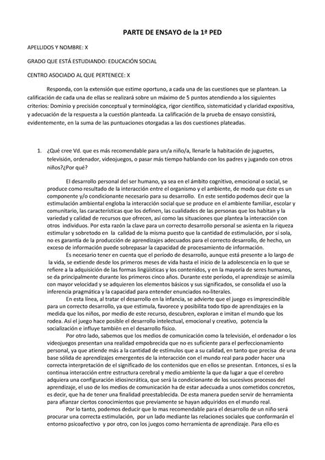 Ensayo Ped Parte De Ensayo De La Ped Apellidos Y Nombre X