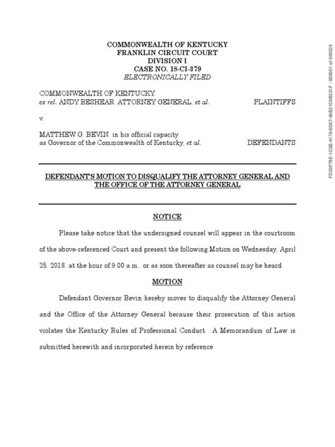 Motion To Disqualify Pdf Attorney General Kentucky