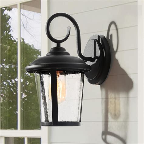 Uolfin Modern Black Outdoor Wall Lantern Sconce Outdoor Wall Light With Seeded Glass Shade