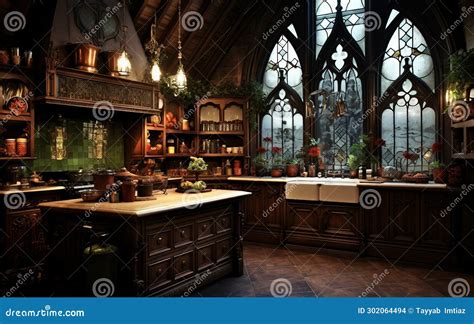 Victorian Gothic Kitchen On Generative Ai Stock Illustration