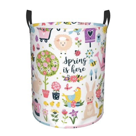 Coaee Spring Flowers Birds Laundry Basket With Handle Waterproof Round