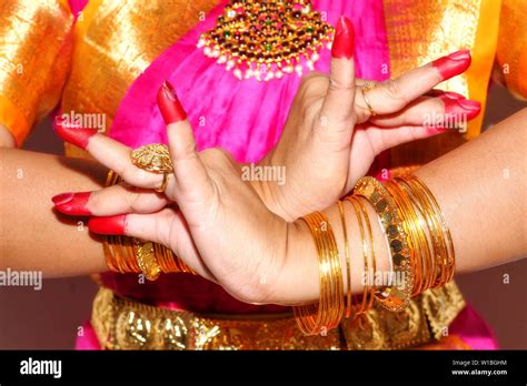 Female Hands Of Professional Indian Dancer Demonstrates Dance Mudra Of