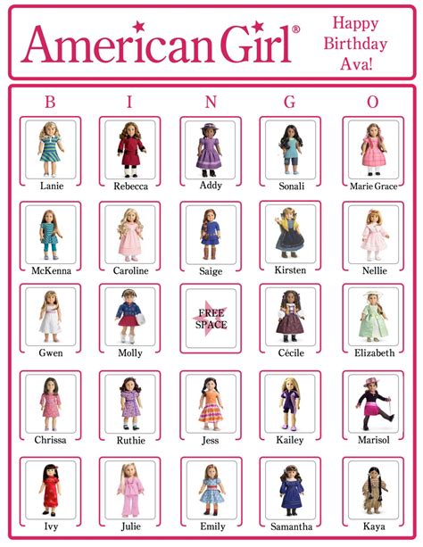 Bingo American Girl Birthday Party Game Cards Now By Bdaystuff4u