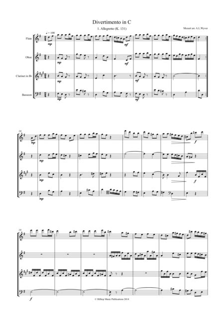 Mozart Divertimento In C Arr Woodwind Quartet By Mozart Woodwind Quartet Digital Sheet