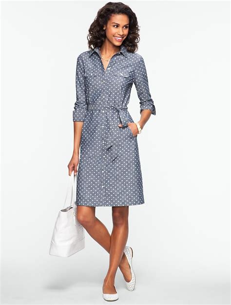 Talbots Polka Dot Shirtdress Misses Casual Work Wear Petite