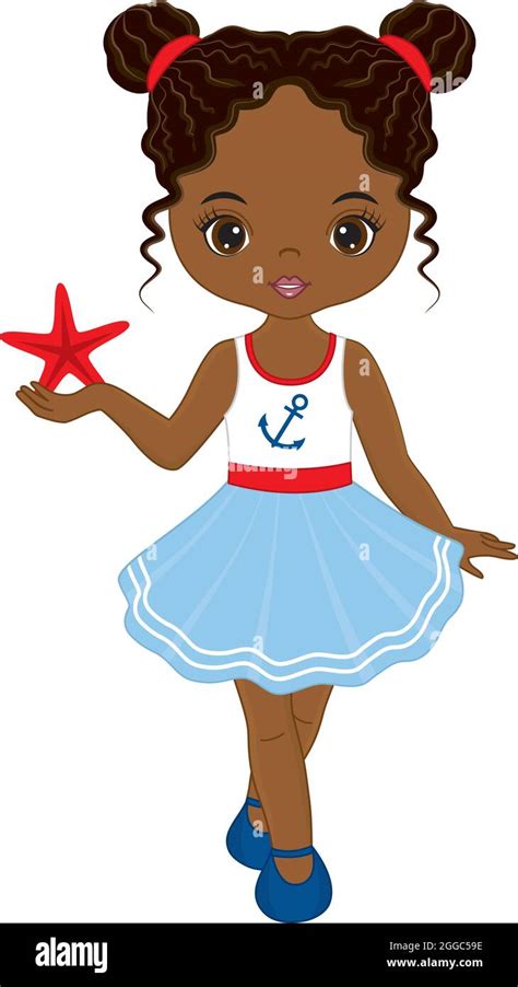 Cute Beautiful African American Girl Wearing Nautical Dress Holding